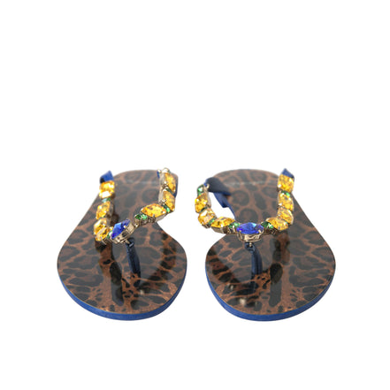Dolce & Gabbana Blue Crystal Beachwear Flat Sandals