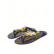 Dolce & Gabbana Blue Crystal Beachwear Flat Sandals