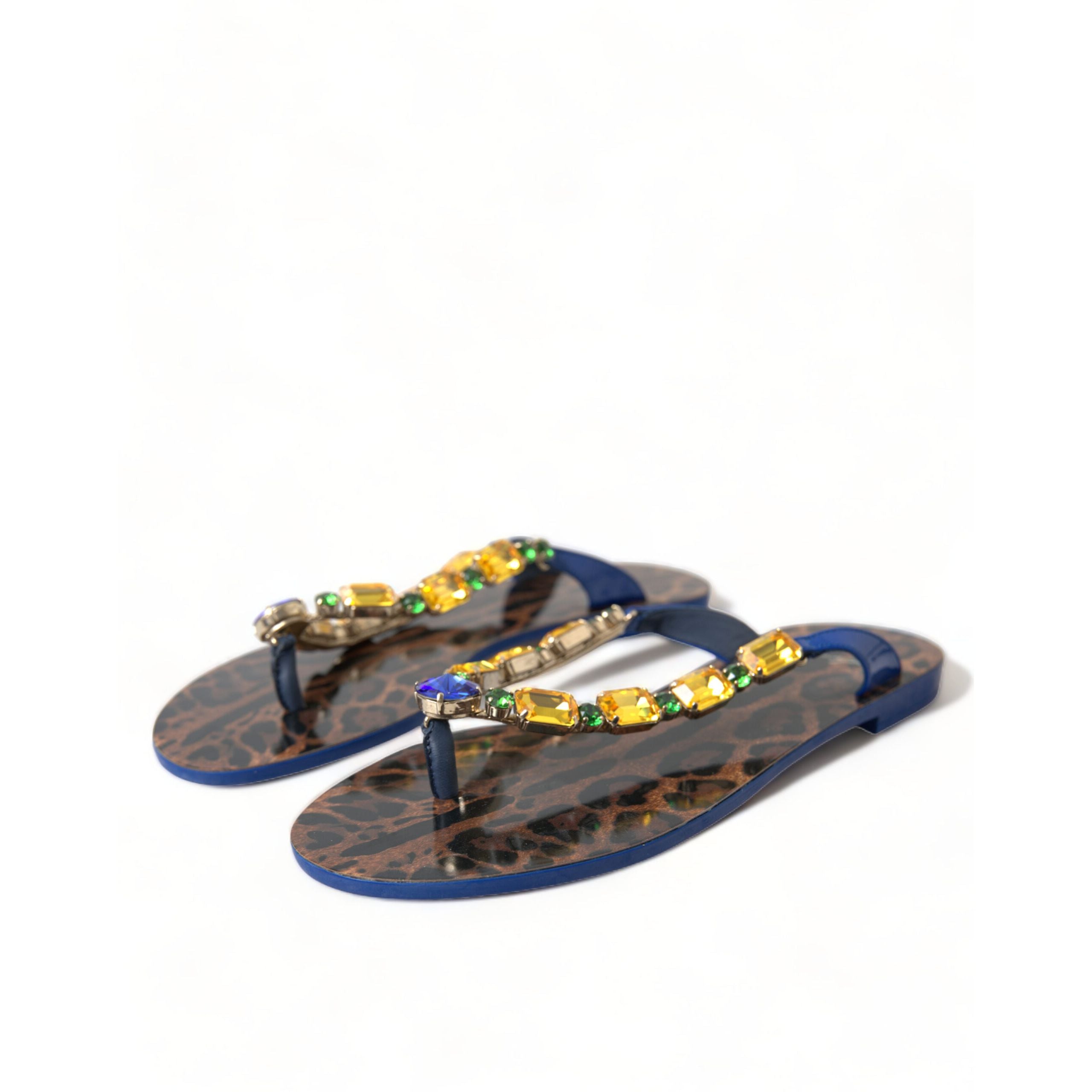 Dolce & Gabbana Blue Crystal Beachwear Flat Sandals
