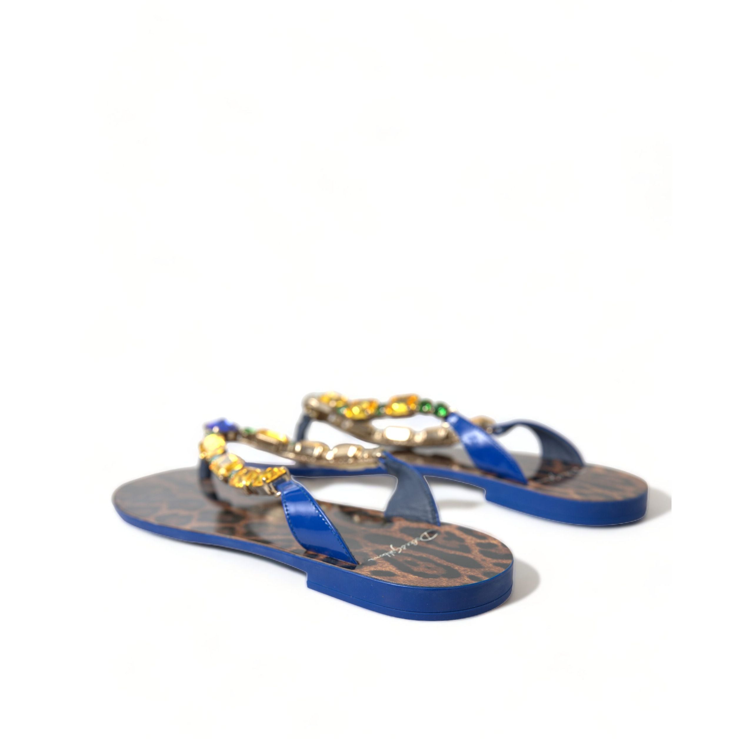 Dolce & Gabbana Blue Crystal Beachwear Flat Sandals