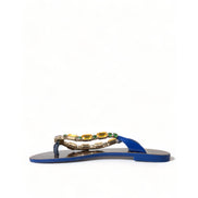 Dolce & Gabbana Blue Crystal Beachwear Flat Sandals