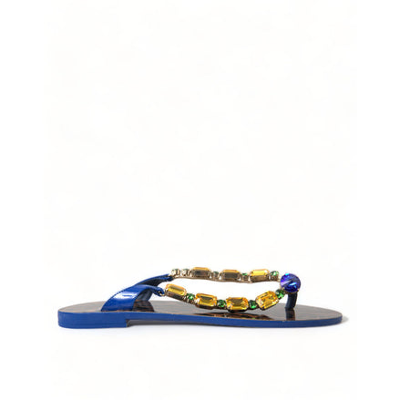 Dolce & Gabbana Blue Crystal Beachwear Flat Sandals