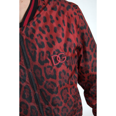 Dolce & Gabbana Red Leopard Short Coat Bomber Jacket