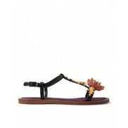 Sandale din piele Dolce & Gabbana negre cu auriu și cristale