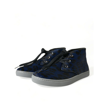 Dolce & Gabbana Blue Leopard Mid Top Sneakers