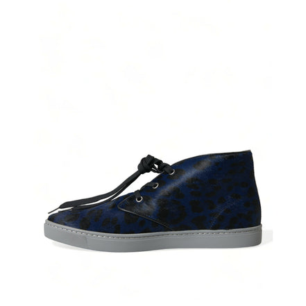 Dolce & Gabbana Blue Leopard Mid Top Sneakers