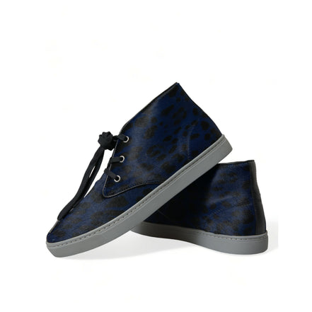 Dolce & Gabbana Blue Leopard Mid Top Sneakers
