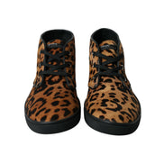 Sneakers Dolce & Gabbana maro din piele de ponei cu imprimeu leopard