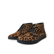 Sneakers Dolce & Gabbana maro din piele de ponei cu imprimeu leopard
