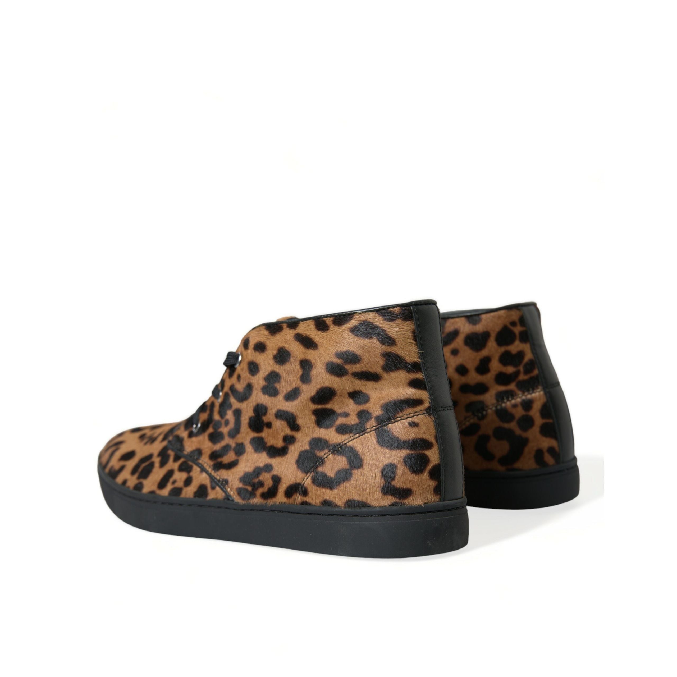 Sneakers Dolce & Gabbana maro din piele de ponei cu imprimeu leopard
