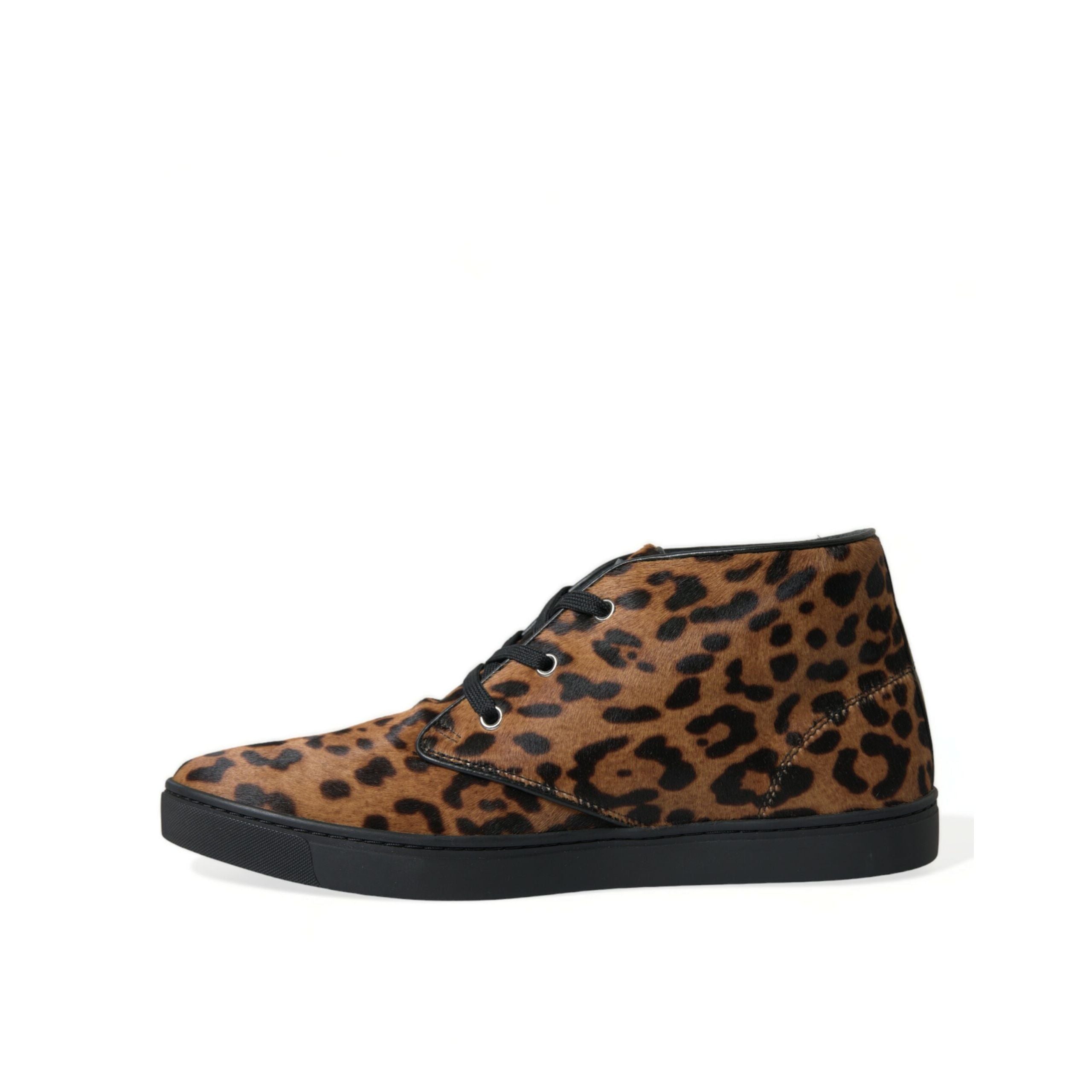 Sneakers Dolce & Gabbana maro din piele de ponei cu imprimeu leopard