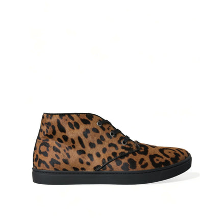 Sneakers Dolce & Gabbana maro din piele de ponei cu imprimeu leopard