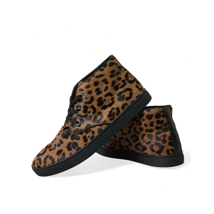 Sneakers Dolce & Gabbana maro din piele de ponei cu imprimeu leopard