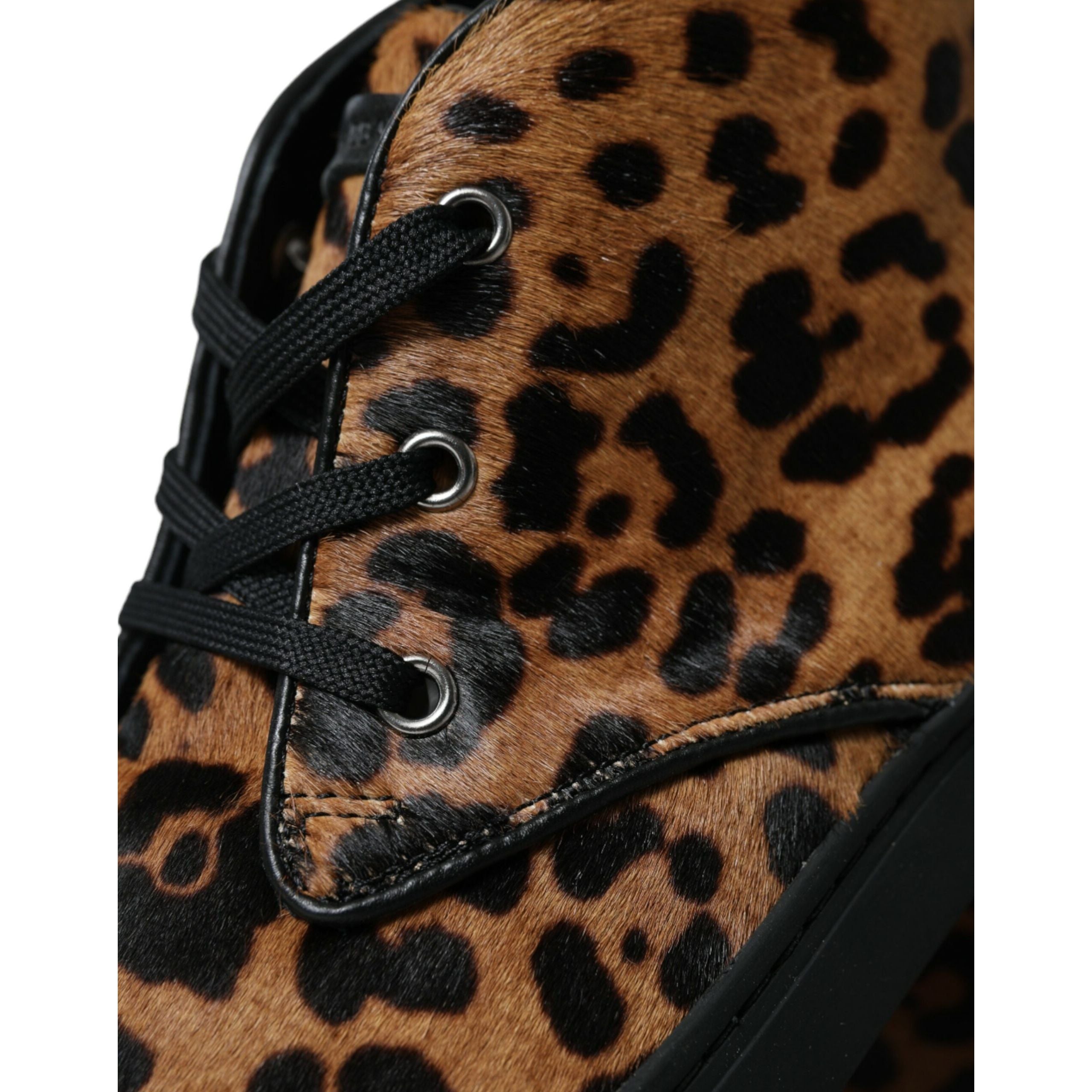 Sneakers Dolce & Gabbana maro din piele de ponei cu imprimeu leopard