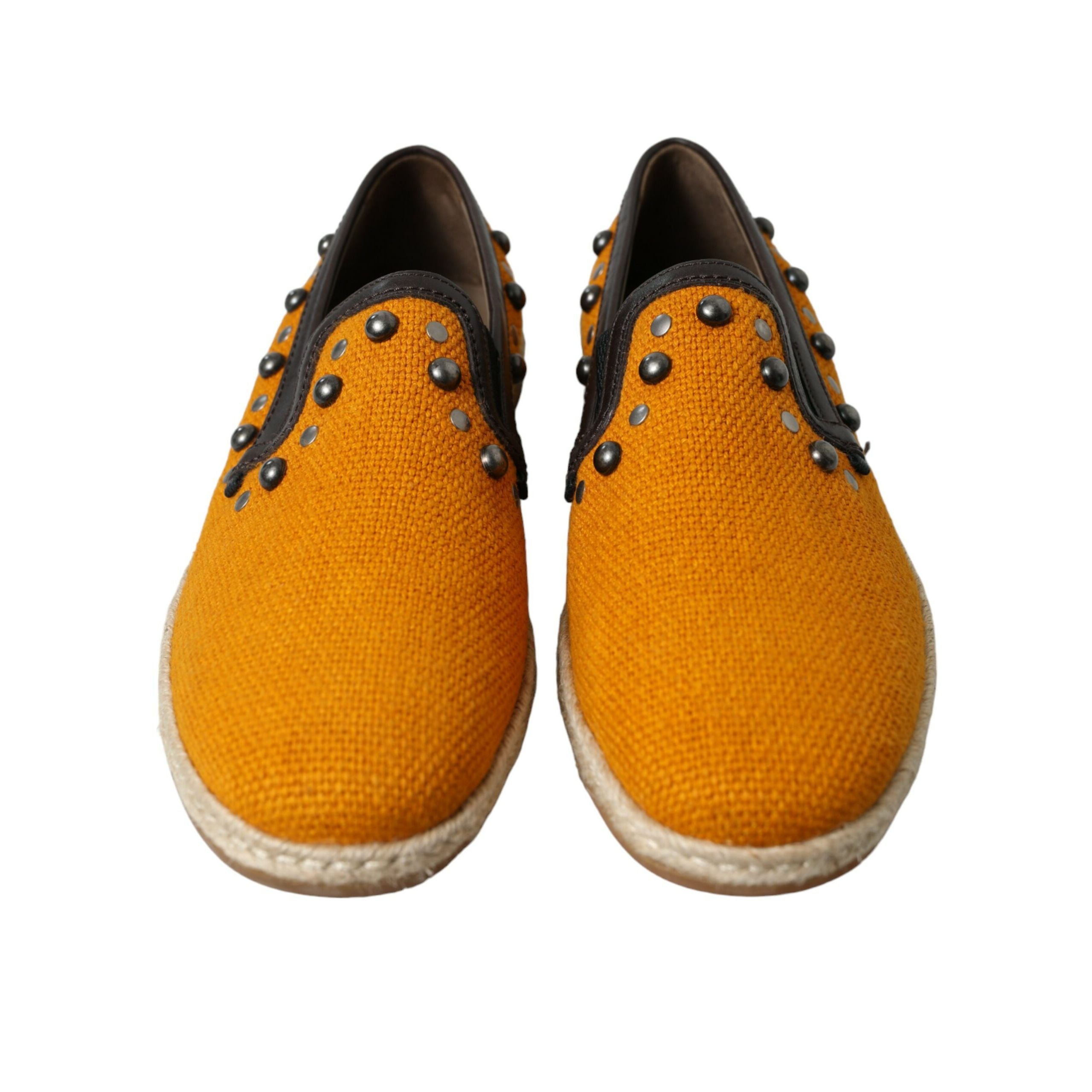 Dolce & Gabbana Orange Linen Leather Studded Loafers