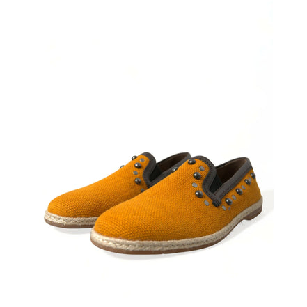 Dolce & Gabbana Orange Linen Leather Studded Loafers