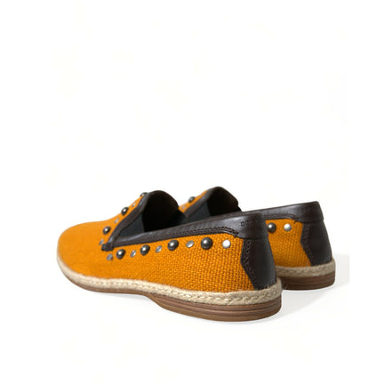 Dolce & Gabbana Orange Linen Leather Studded Loafers