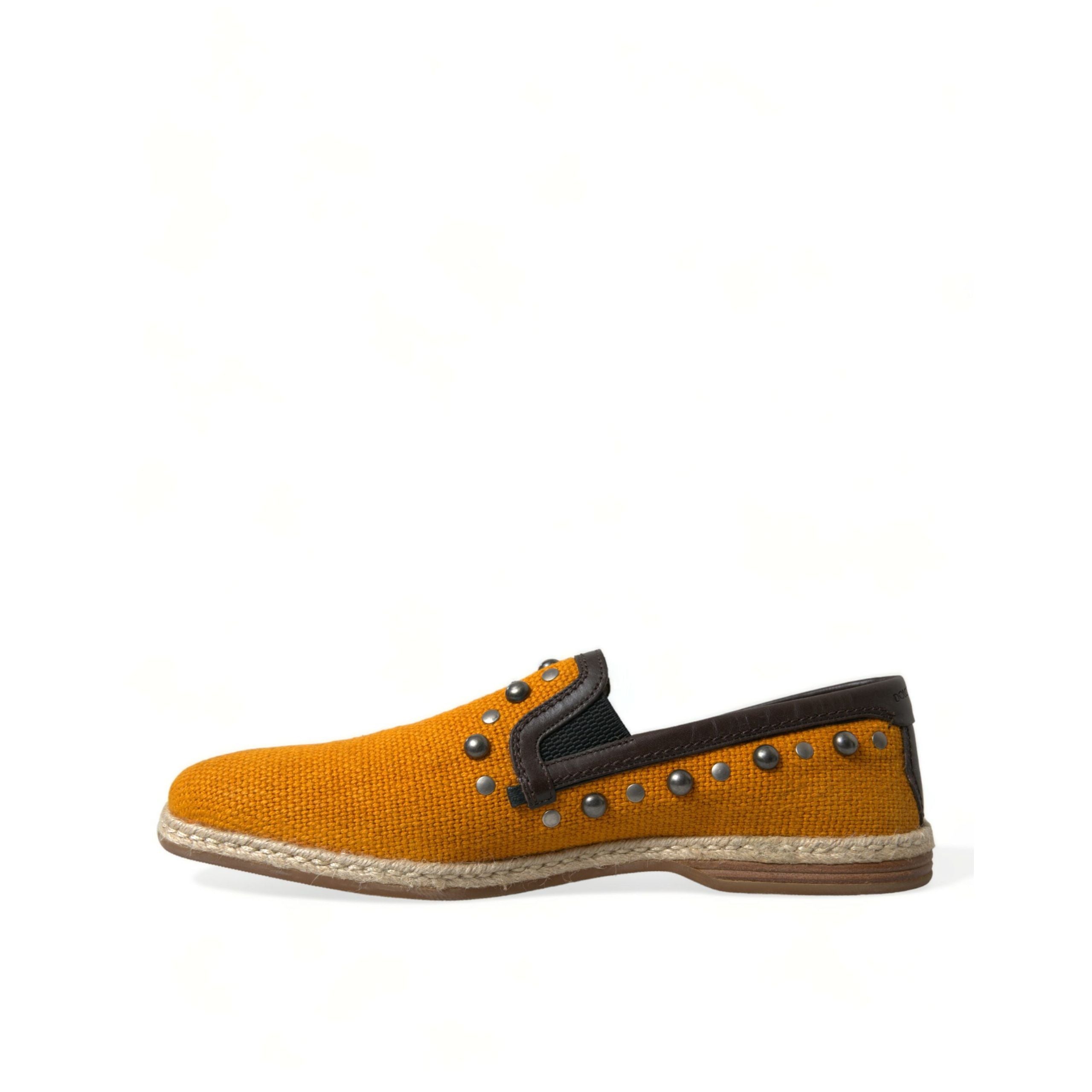 Dolce & Gabbana Orange Linen Leather Studded Loafers