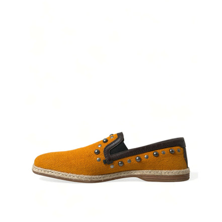 Dolce & Gabbana Orange Linen Leather Studded Loafers