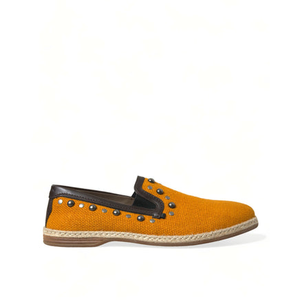 Dolce & Gabbana Orange Linen Leather Studded Loafers