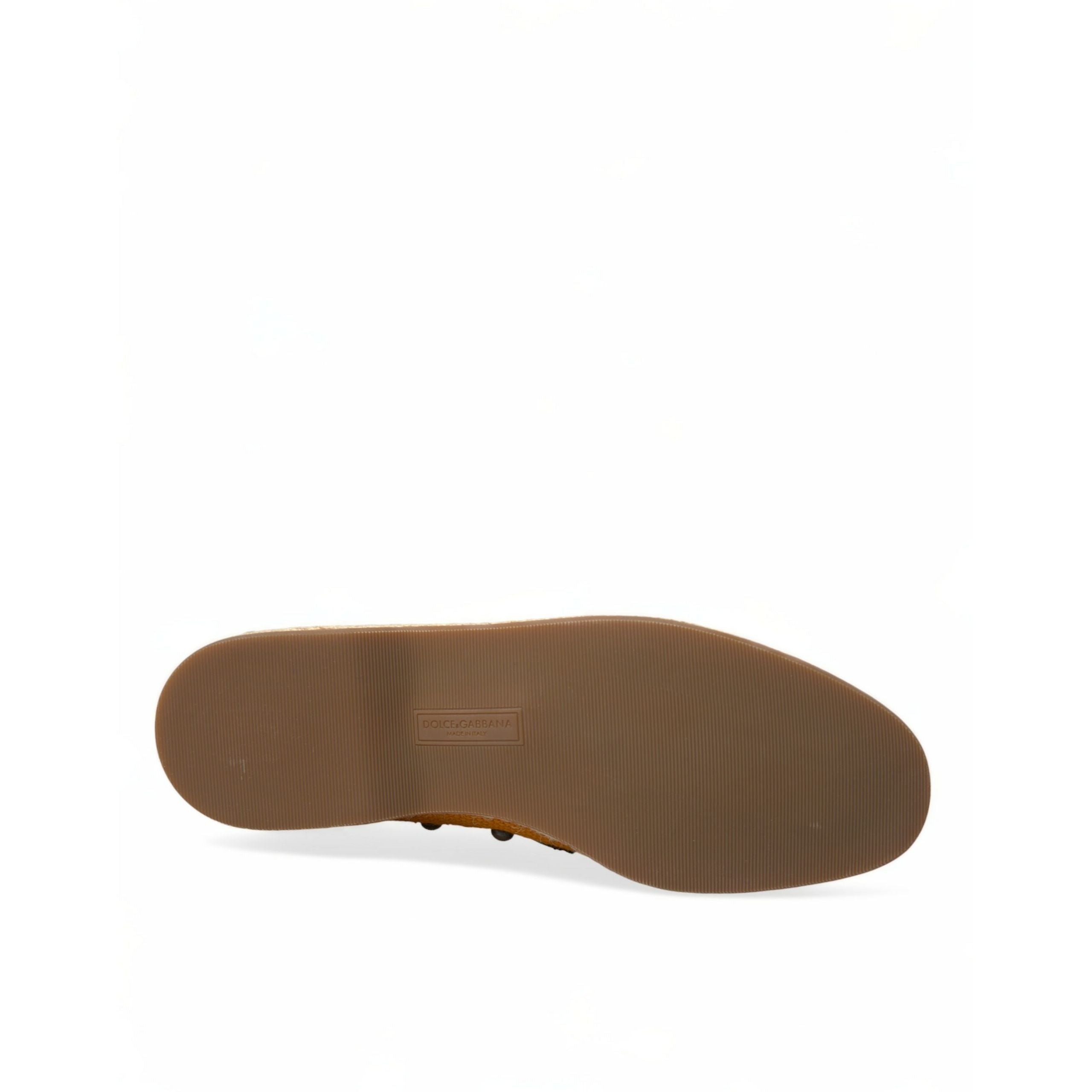 Dolce & Gabbana Orange Linen Leather Studded Loafers