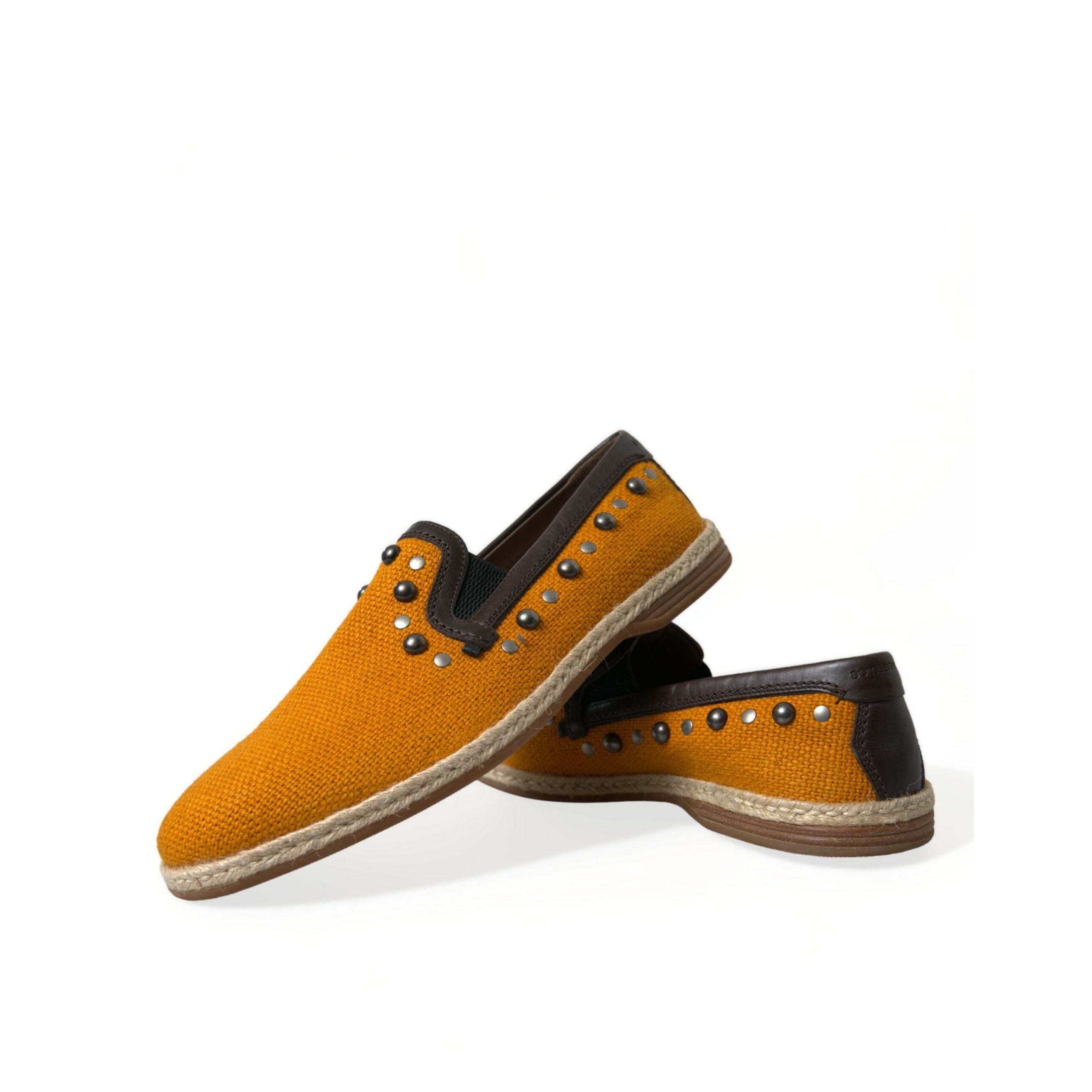 Dolce & Gabbana Orange Linen Leather Studded Loafers