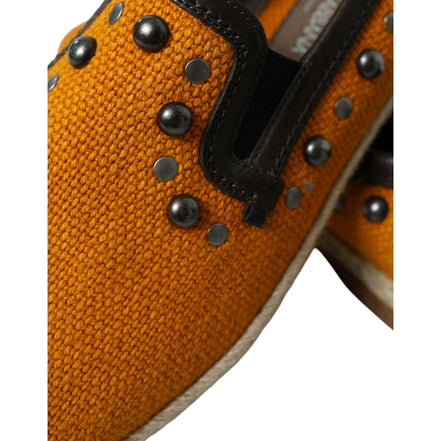 Dolce & Gabbana Orange Linen Leather Studded Loafers