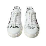 Sneakers Dolce & Gabbana cu profil jos albi cu bordo, cu logo, din piele