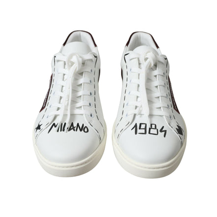 Sneakers Dolce & Gabbana cu profil jos albi cu bordo, cu logo, din piele