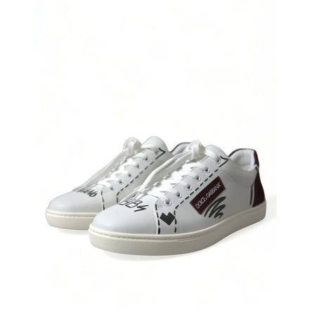Sneakers Dolce & Gabbana cu profil jos albi cu bordo, cu logo, din piele