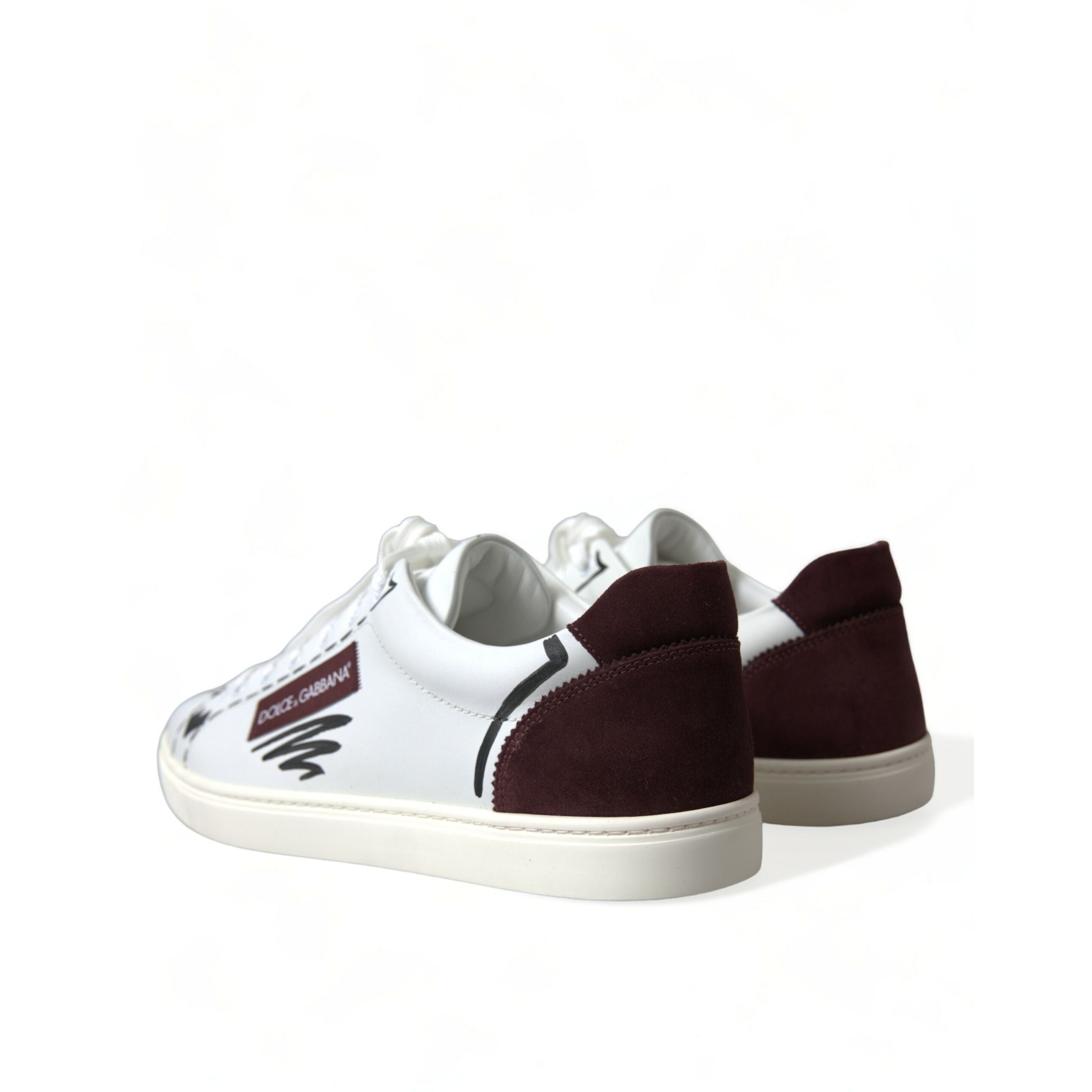 Sneakers Dolce & Gabbana cu profil jos albi cu bordo, cu logo, din piele