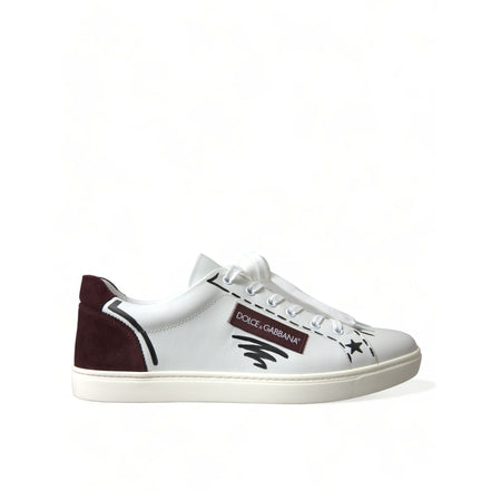 Sneakers Dolce & Gabbana cu profil jos albi cu bordo, cu logo, din piele