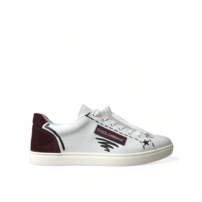 Sneakers Dolce & Gabbana cu profil jos albi cu bordo, cu logo, din piele