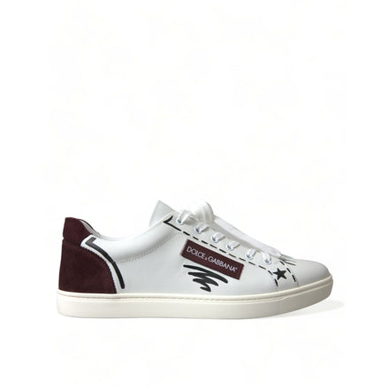 Sneakers Dolce & Gabbana cu profil jos albi cu bordo, cu logo, din piele