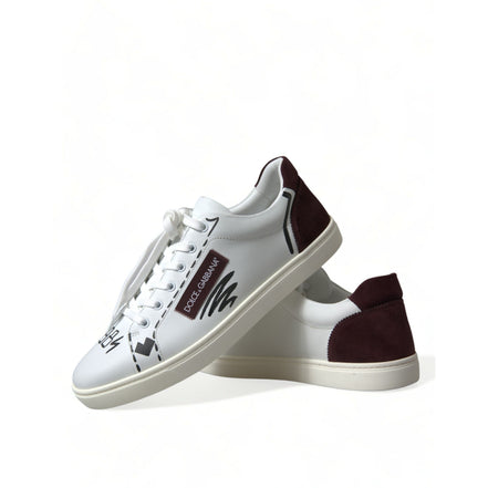 Sneakers Dolce & Gabbana cu profil jos albi cu bordo, cu logo, din piele