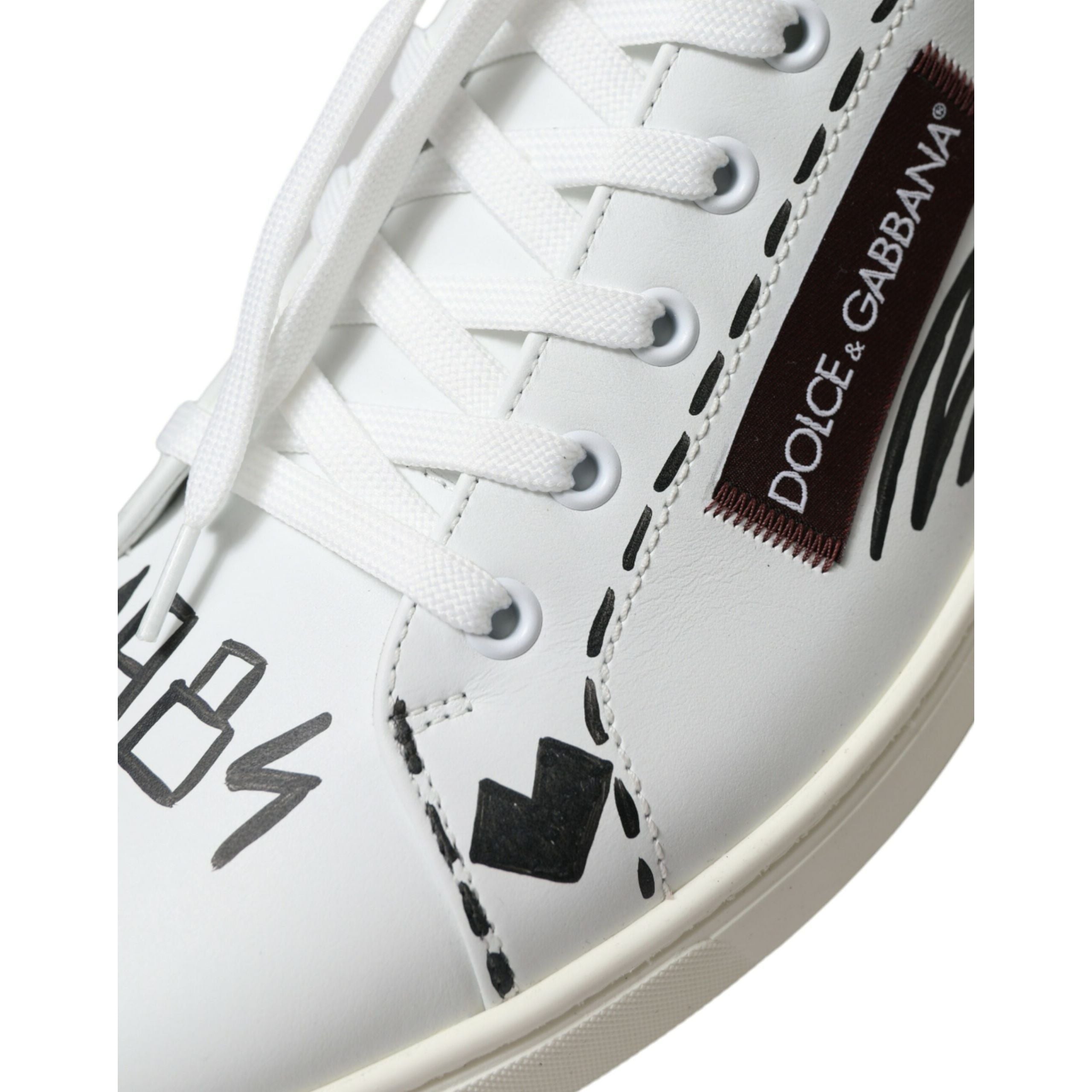 Sneakers Dolce & Gabbana cu profil jos albi cu bordo, cu logo, din piele