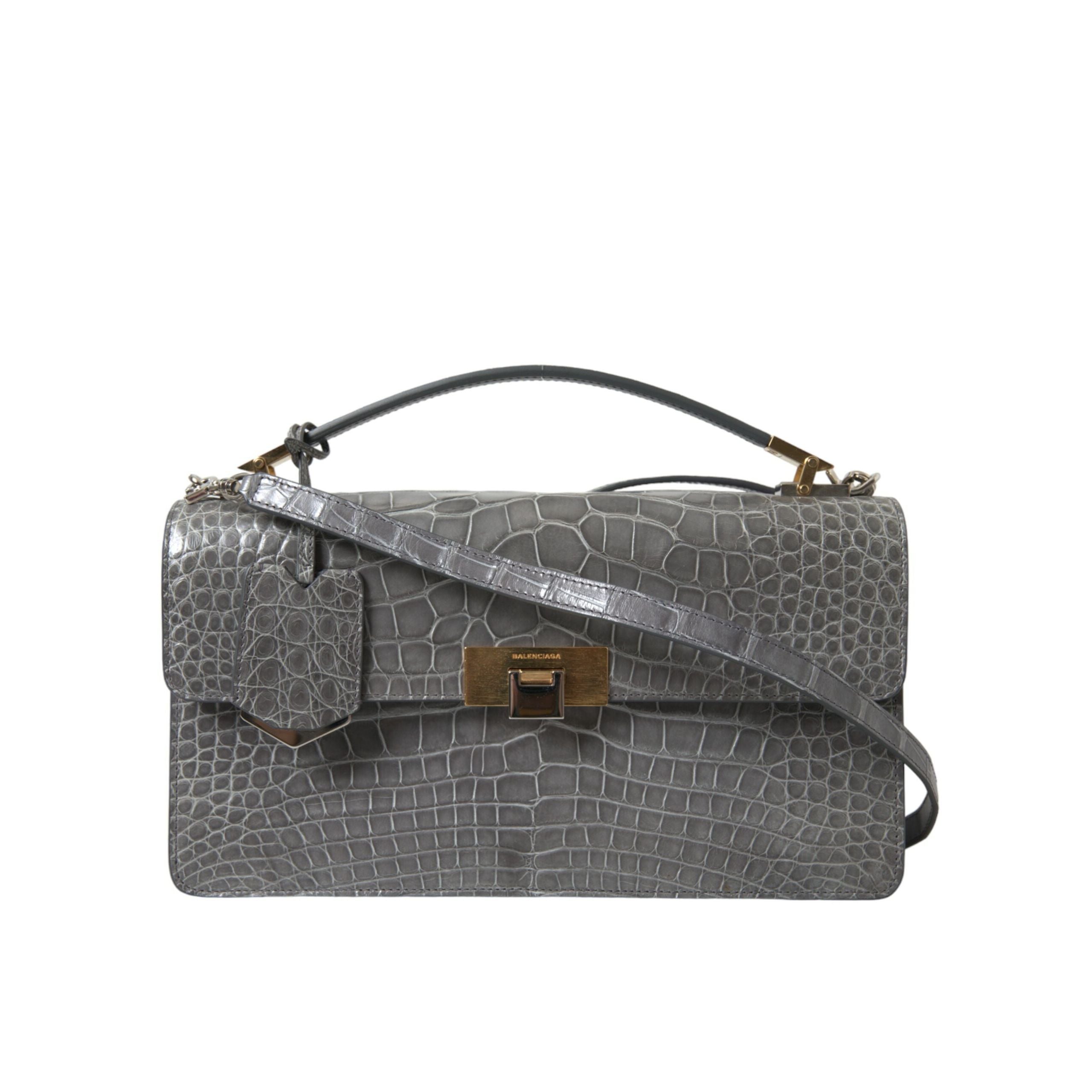 Geantă de umăr Balenciaga din piele exotică gri