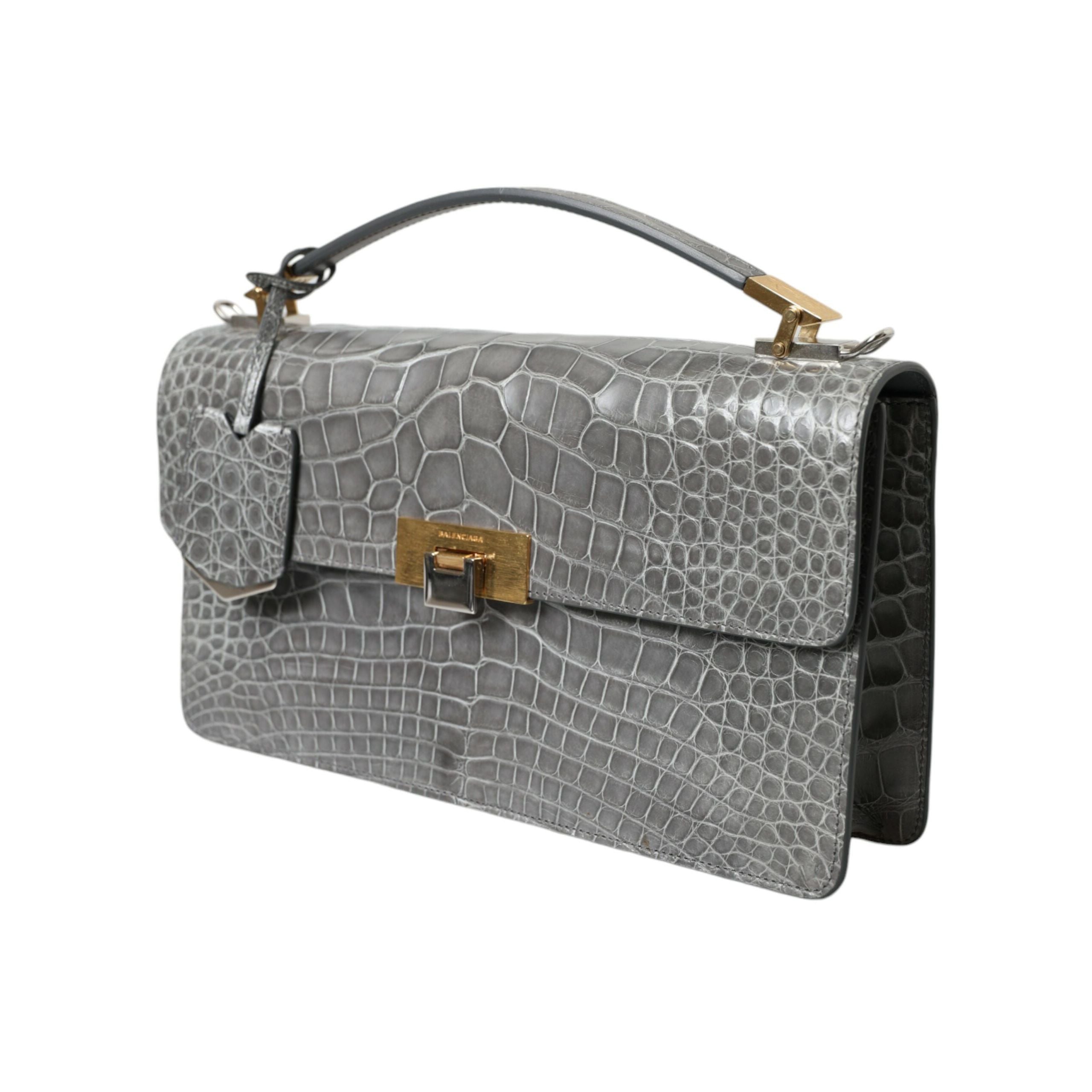 Geantă de umăr Balenciaga din piele exotică gri