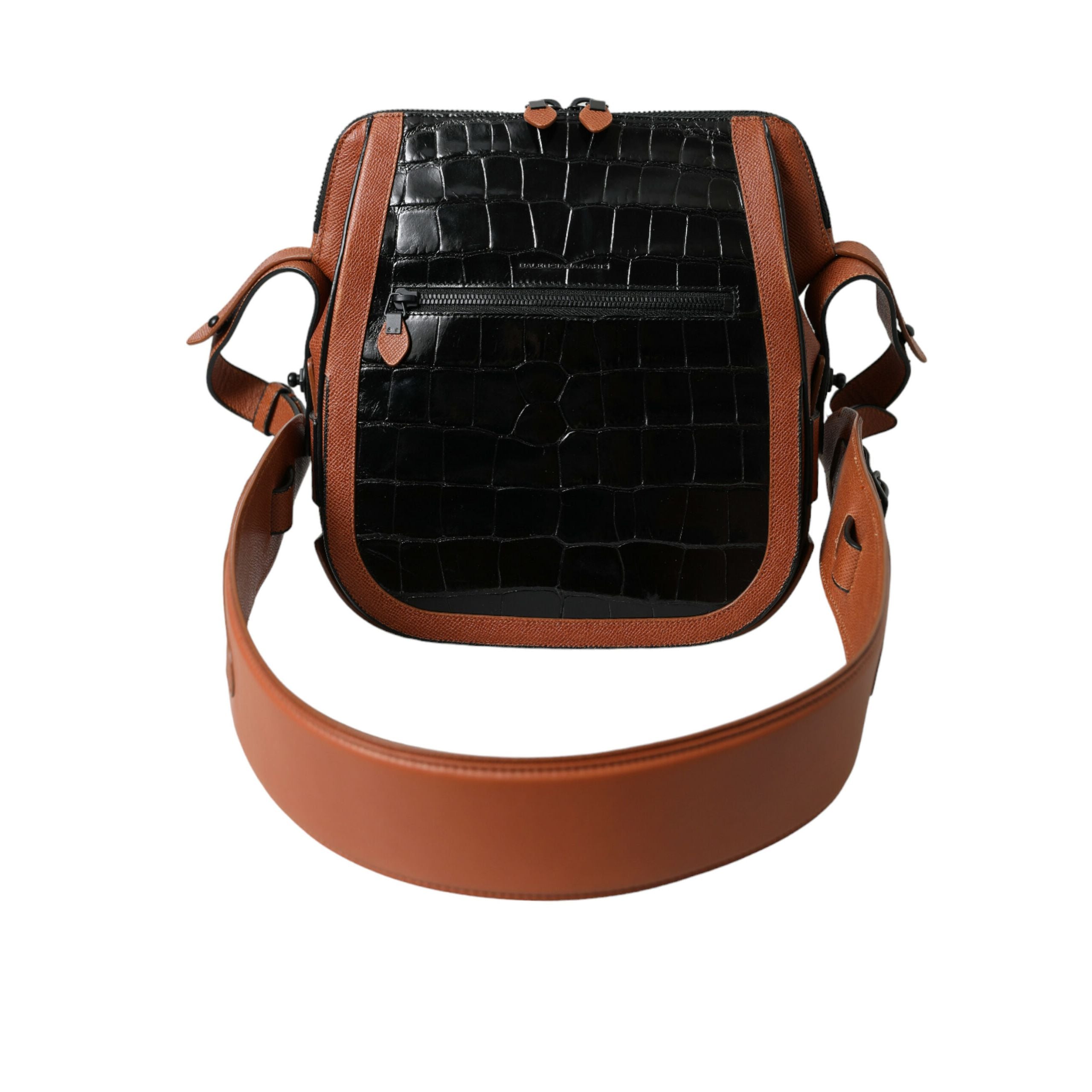 Geantă crossbody verticală Balenciaga din piele exotică neagră-maro