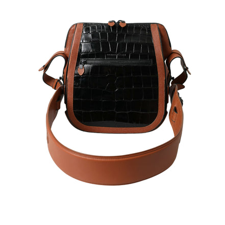 Geantă crossbody verticală Balenciaga din piele exotică neagră-maro