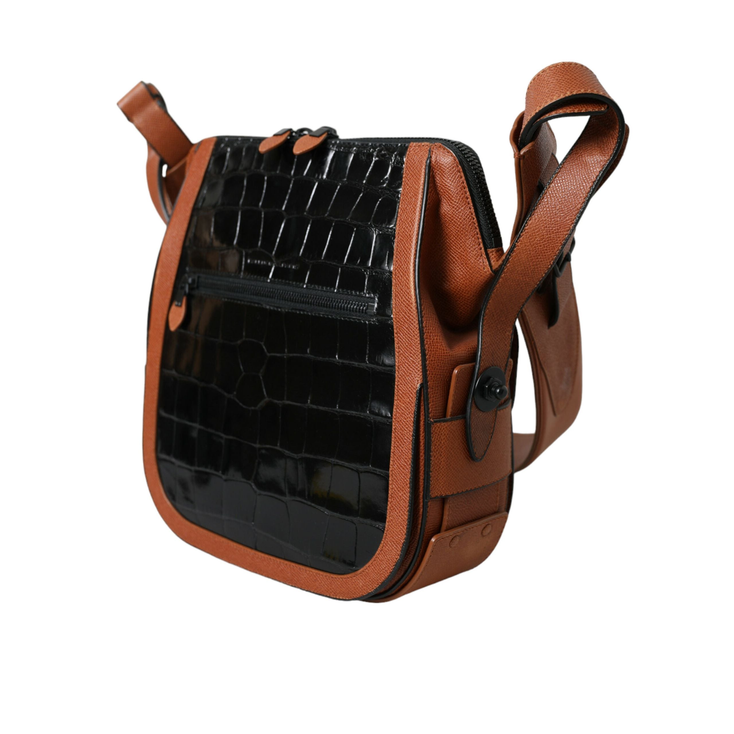 Geantă crossbody verticală Balenciaga din piele exotică neagră-maro
