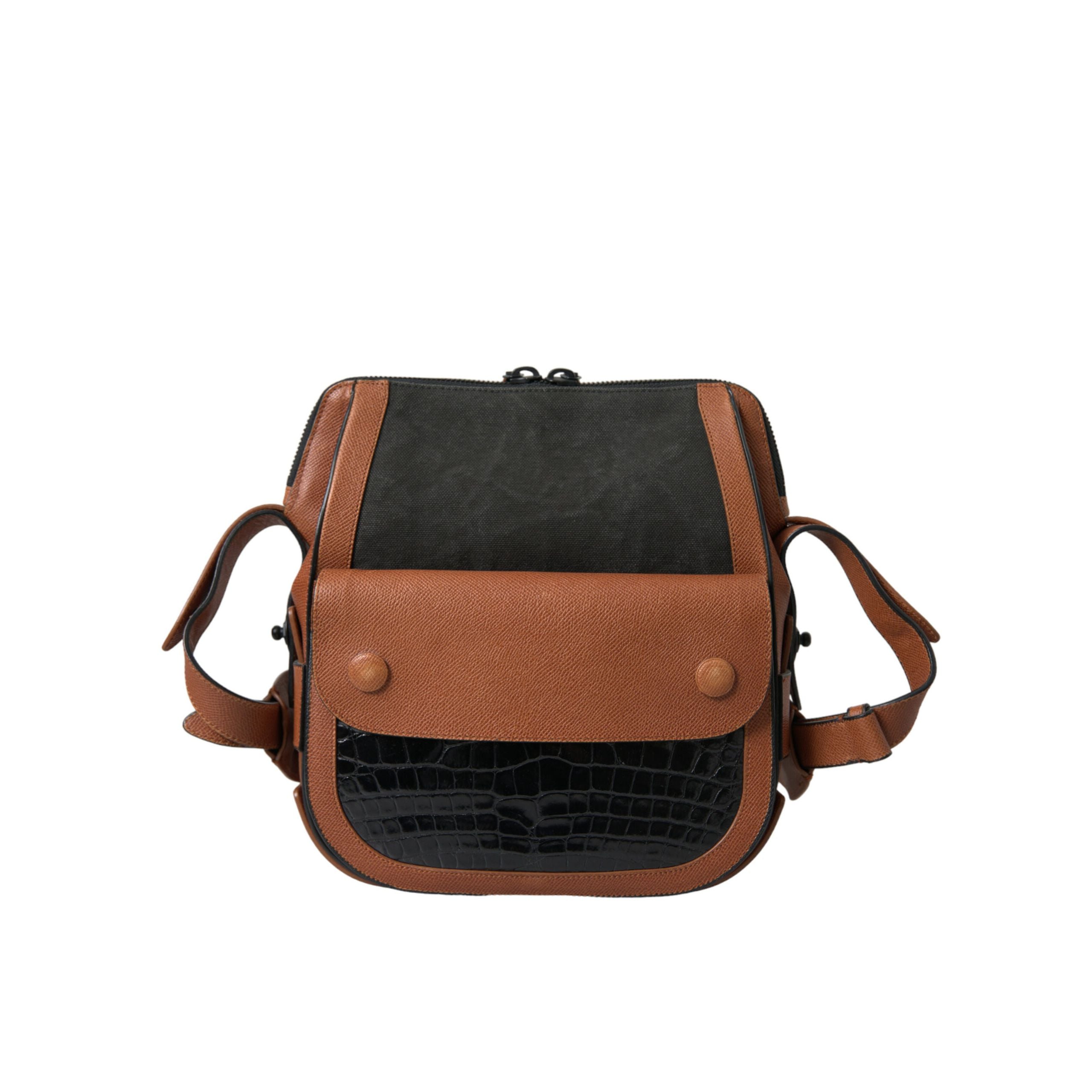 Geantă crossbody verticală Balenciaga din piele exotică neagră-maro