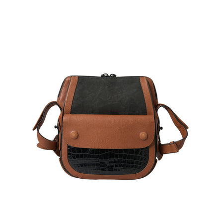Geantă crossbody verticală Balenciaga din piele exotică neagră-maro