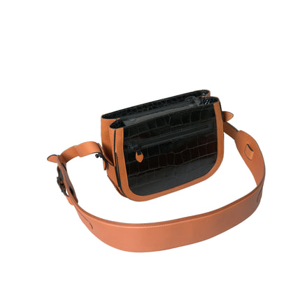 Balenciaga Black Brown Exotic Leather Camera Crossbody Bag