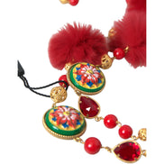 Colier Dolce & Gabbana Carretto din alamă aurie cu blană roșie și cristale