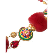 Colier Dolce & Gabbana Carretto din alamă aurie cu blană roșie și cristale