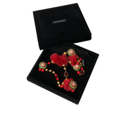 Colier Dolce & Gabbana Carretto din alamă aurie cu blană roșie și cristale