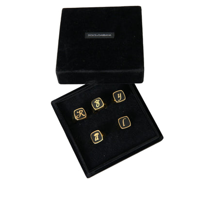 Dolce & Gabbana Gold Brass ROYAL Enamel Set of 5 Ring