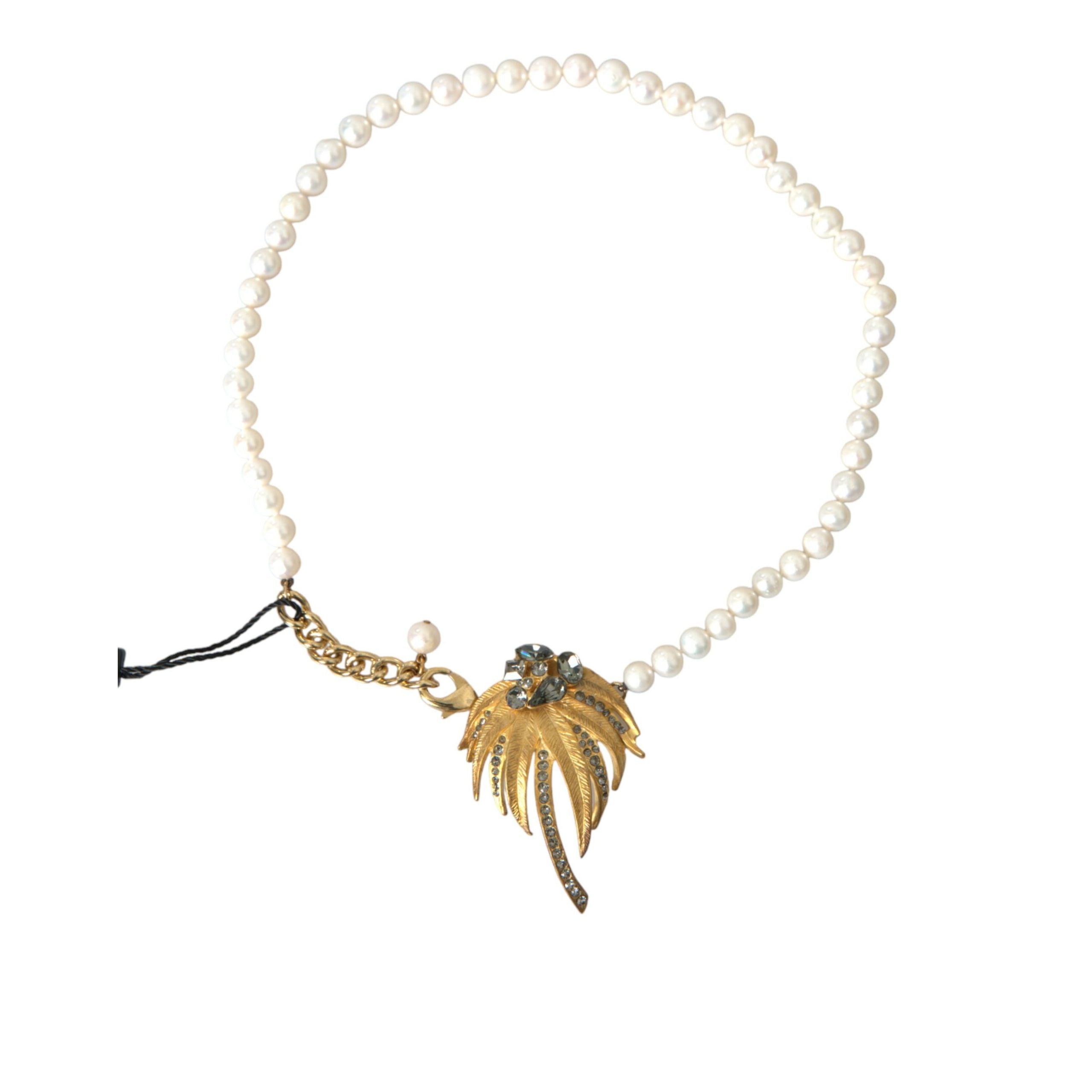 Colier tip pandantiv charm Dolce & Gabbana cu copăcel, perle și cristale, din alamă aurie