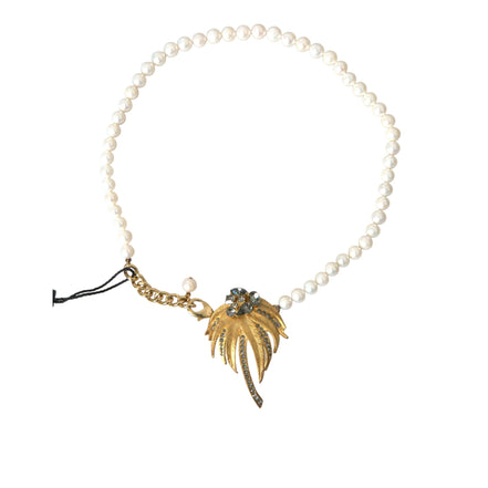 Colier tip pandantiv charm Dolce & Gabbana cu copăcel, perle și cristale, din alamă aurie